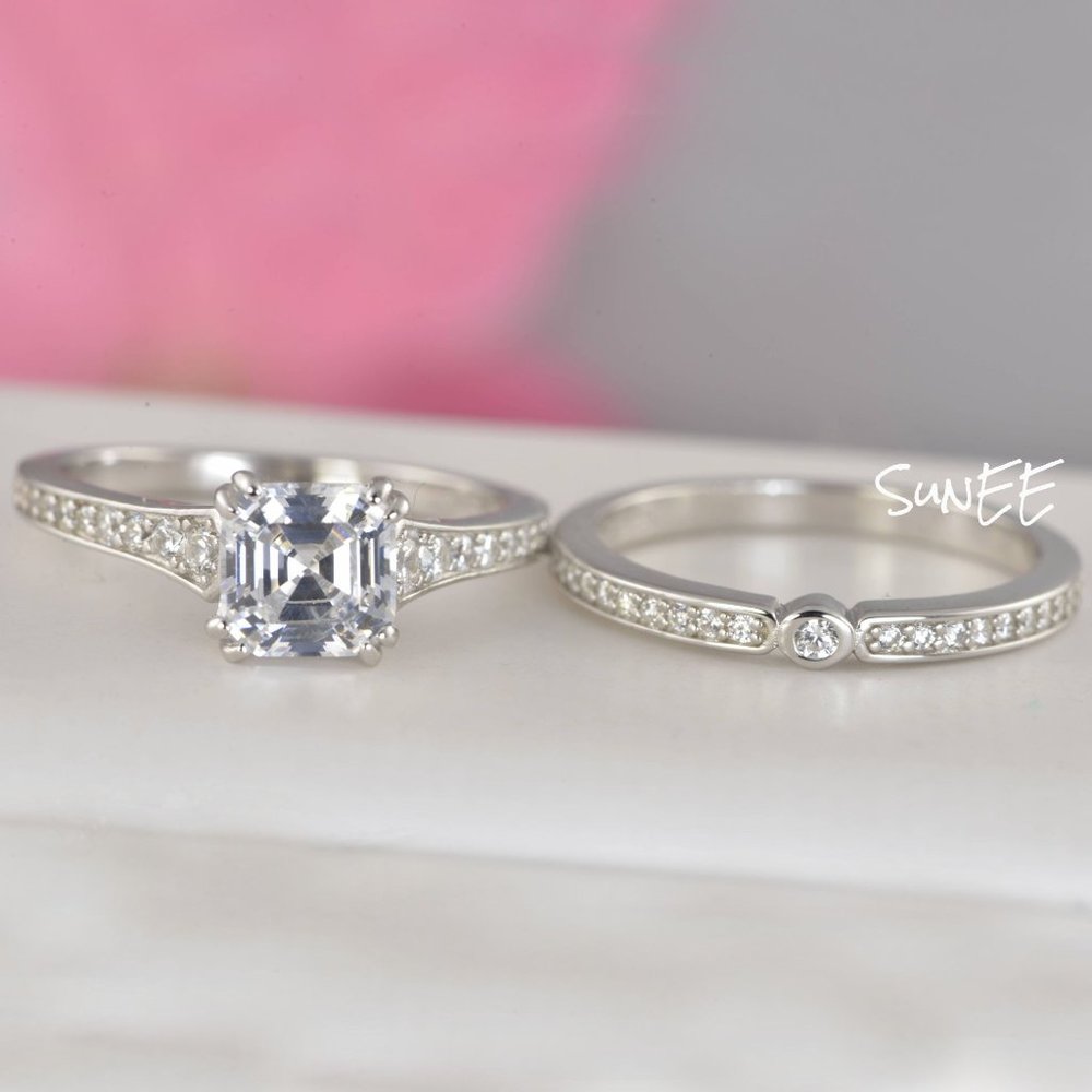 NEW 925 STERLING SILVER DIAMOND ASSCHER RING - Picture 2 of 5
